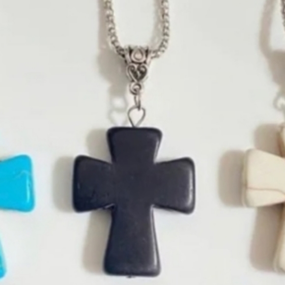 Black Cross on Silver Chain - Picture 2 of 10